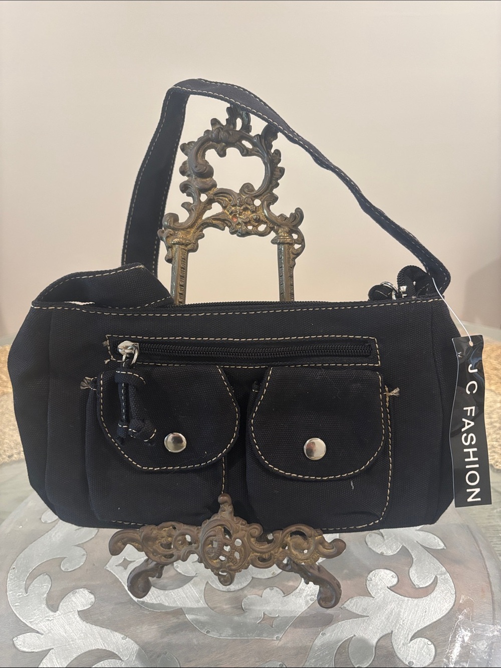 JC Fashion Black Canvas Shoulder Bag
